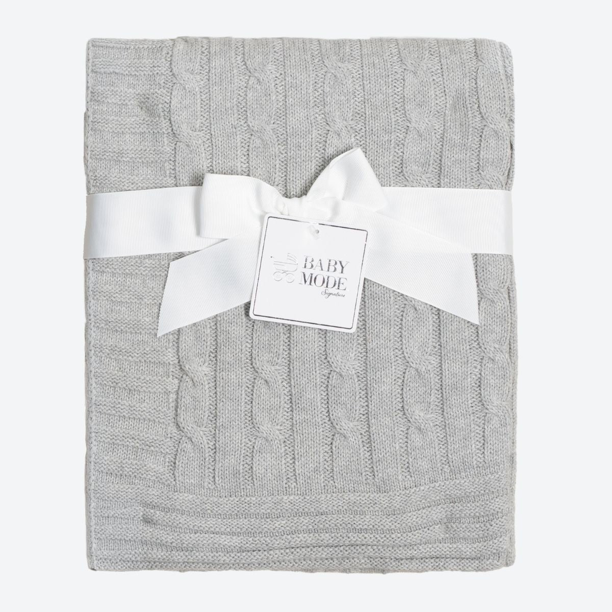 Grey Cable Knit Baby Blanket - Default Image